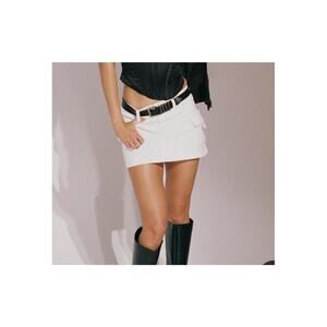 Princess Polly Grishea Low Rise Denim White Mini Skirt Cargo Pockets Women's 8